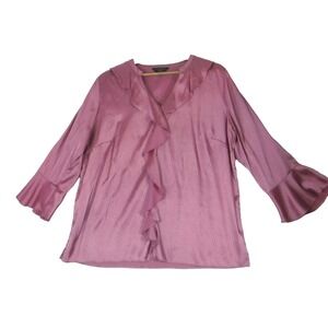 Investments Riley Top Ruffled Blouse Womens Size 1X Pink Office Work Business